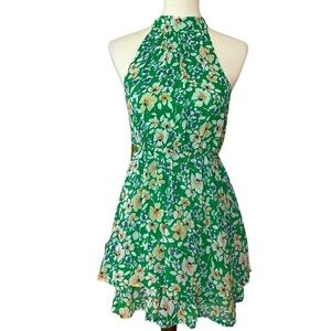 NWT Sienna Sky Green Floral Sleeveless High Neck Tiered Mini Dress - Size Small